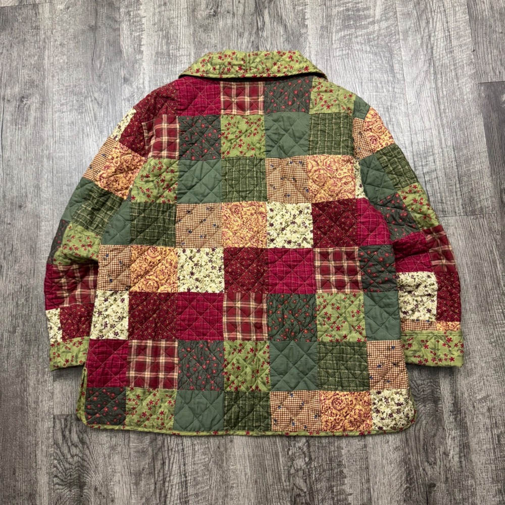 Donna Sharp Quilted Patchwork Multicolor Floral Plaid Jacket Cottagecore XL - Picture 2 of 6